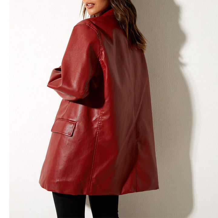 Women's Oversized Faux Leather Blazer Jacket