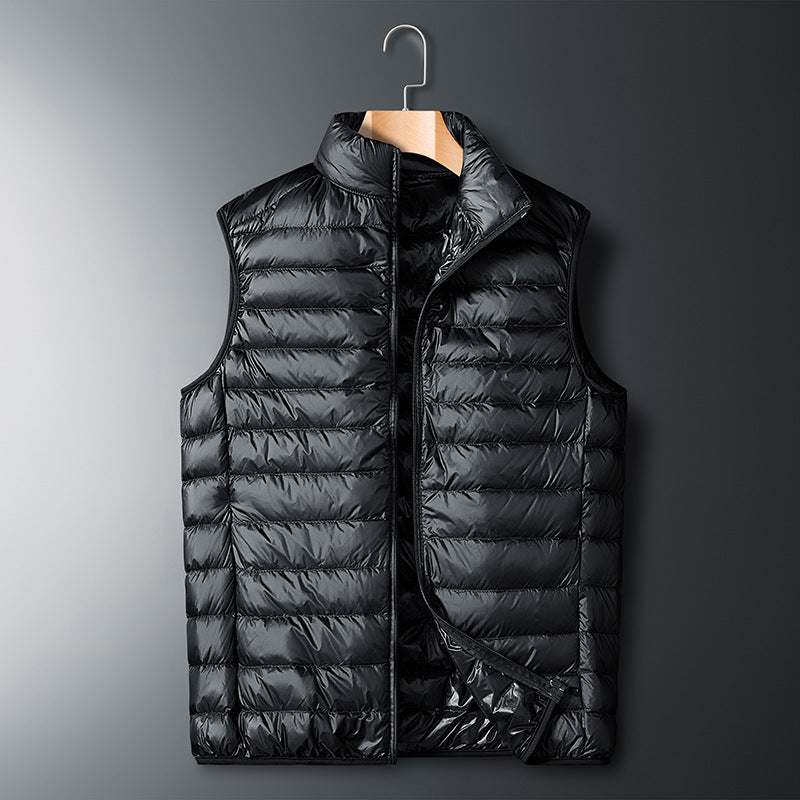 Men's Ultralight Quilted Thermal Vest with Stand-up Collar and Windproof Outer Shell