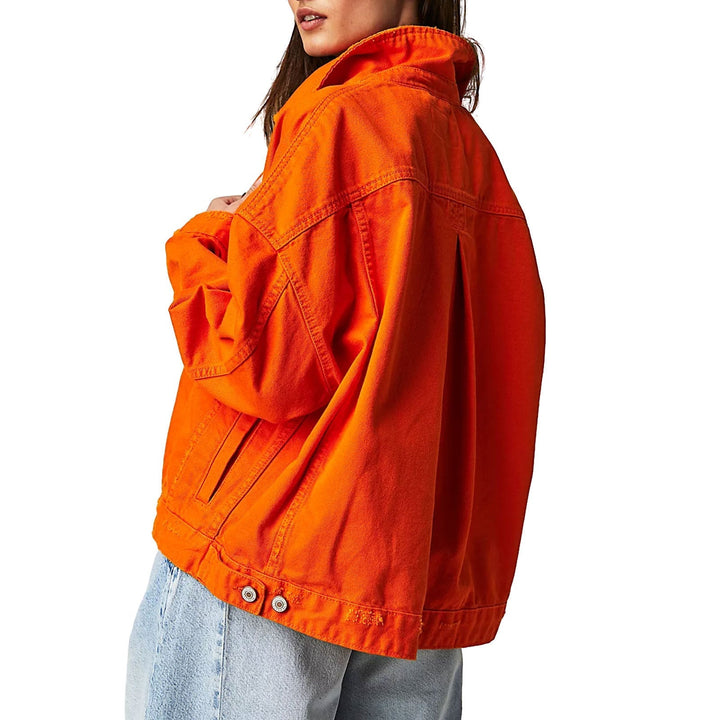 Women's Casual Denim Jacket in Oversized Style with Decorative Fringes