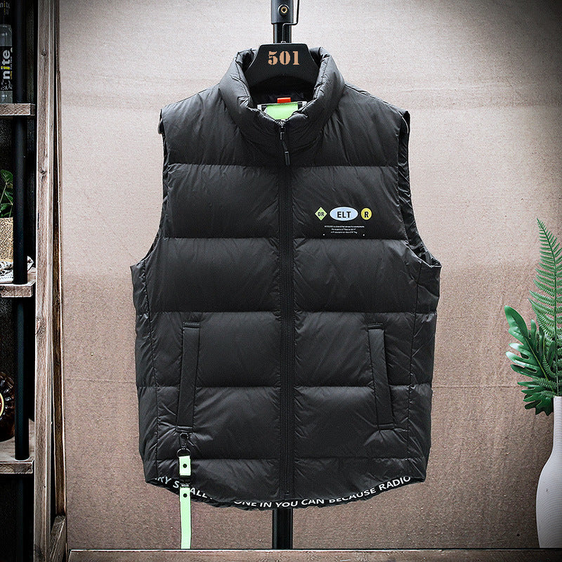 Men's Padded Quilted Vest with High Stand-up Collar and Drawstring Hem