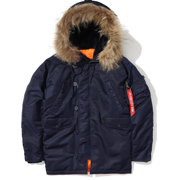 Men's Expedition Parka with Detachable Faux Fur Hood, Thermal Padding, and Sleeve Organizer