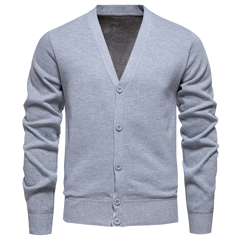 Men's Lightweight Fine Knit Cardigan with V-neck, Concealed Button Placket and Elastic Ribbed Cuffs