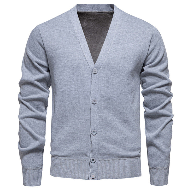Men's Lightweight Fine Knit Cardigan with V-neck, Concealed Button Placket and Elastic Ribbed Cuffs