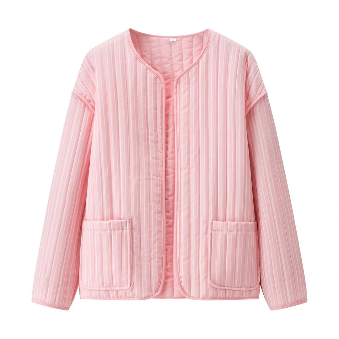 Women's Quilted Transitional Jacket with Round Neckline, Open Front and Patch Pockets