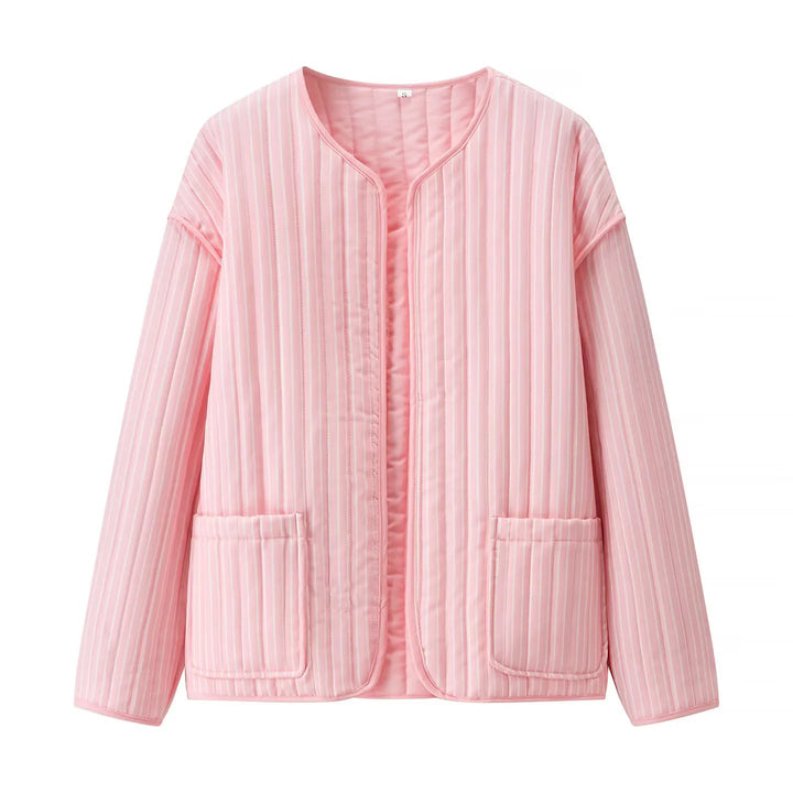 Women's Quilted Transitional Jacket with Round Neckline, Open Front and Patch Pockets