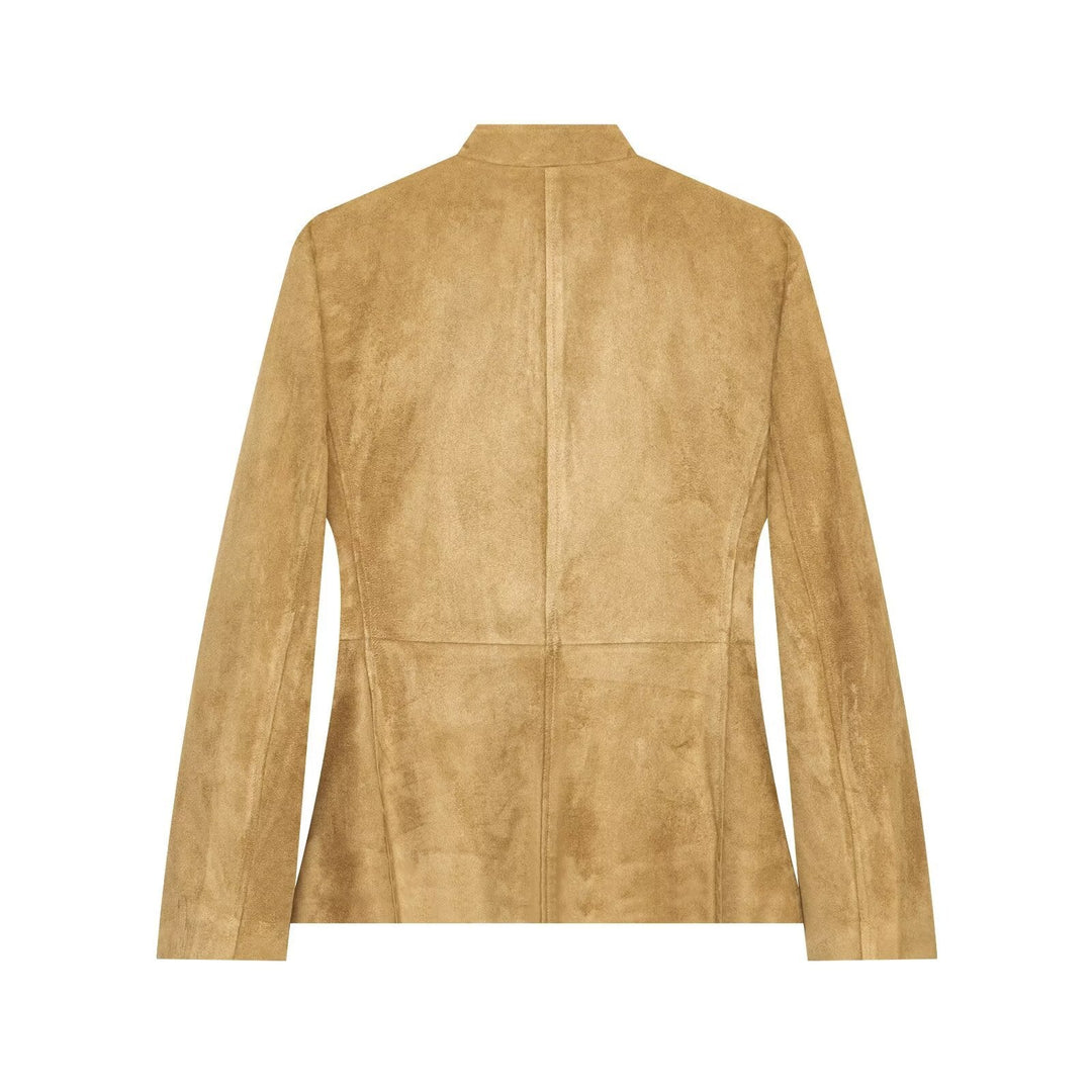 Women's Suede Jacket in Military Style with Stand-up Collar