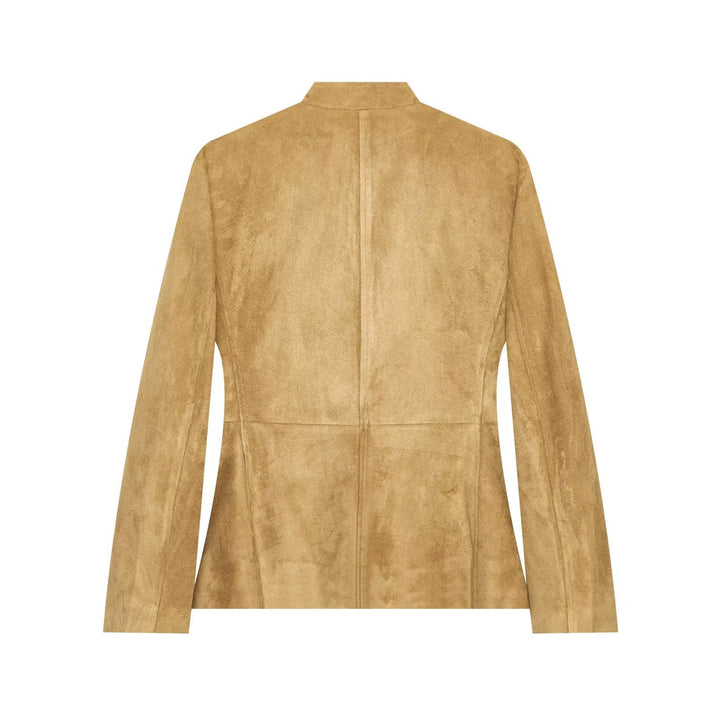 Women's Suede Jacket in Military Style with Stand-up Collar