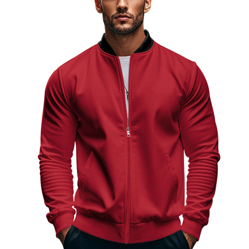 Men's Bomber in Modern Minimal Style with Stand-up Collar, Elastic Hem and Functional Seam Pockets