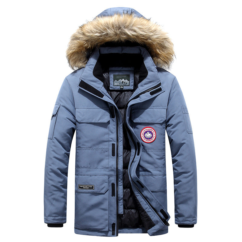 Men's Thermal Parka with Removable Faux Fur Hood, Windproof and Water-repellent