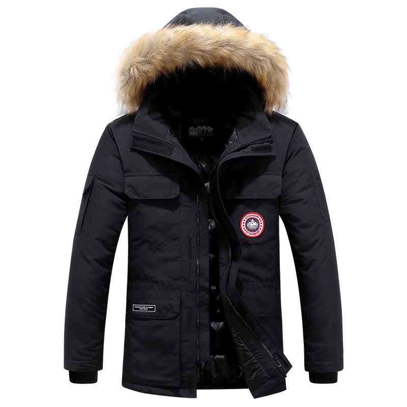 Men's Thermal Parka with Removable Faux Fur Hood, Windproof and Water-repellent