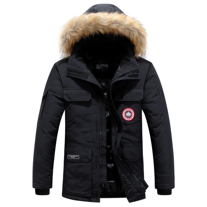 Men's Thermal Parka with Removable Faux Fur Hood, Windproof and Water-repellent