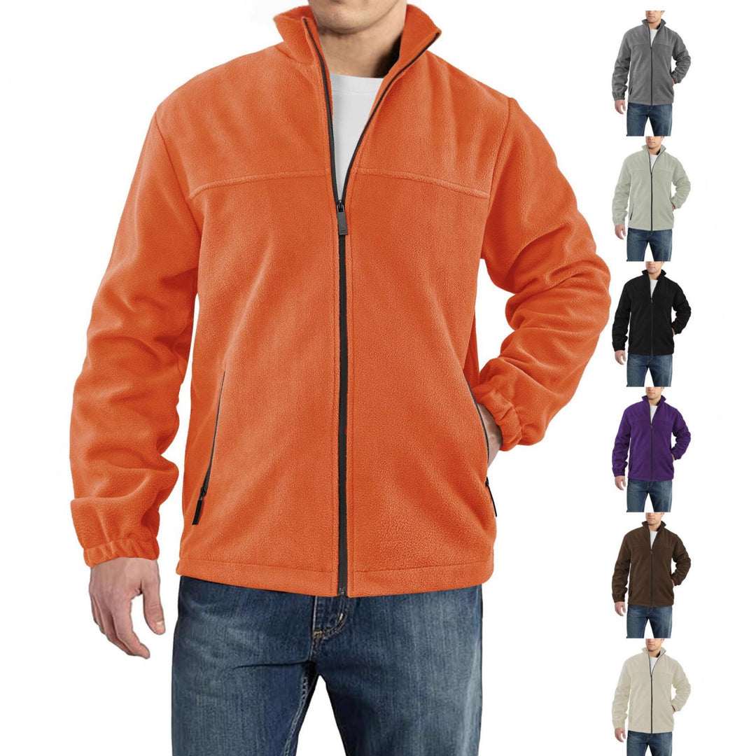 Men's Fleece Jacket with Zipper, Stand-up Collar and Zip Pockets