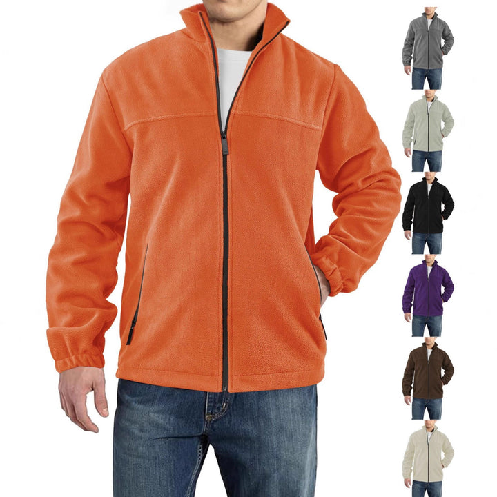 Men's Fleece Jacket with Zipper, Stand-up Collar and Zip Pockets