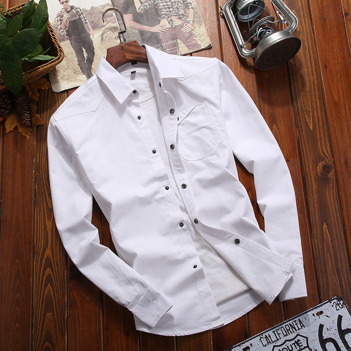 Men's Canvas Overshirt in Worker Look with Chest Flap Pocket and Western Seam Detail