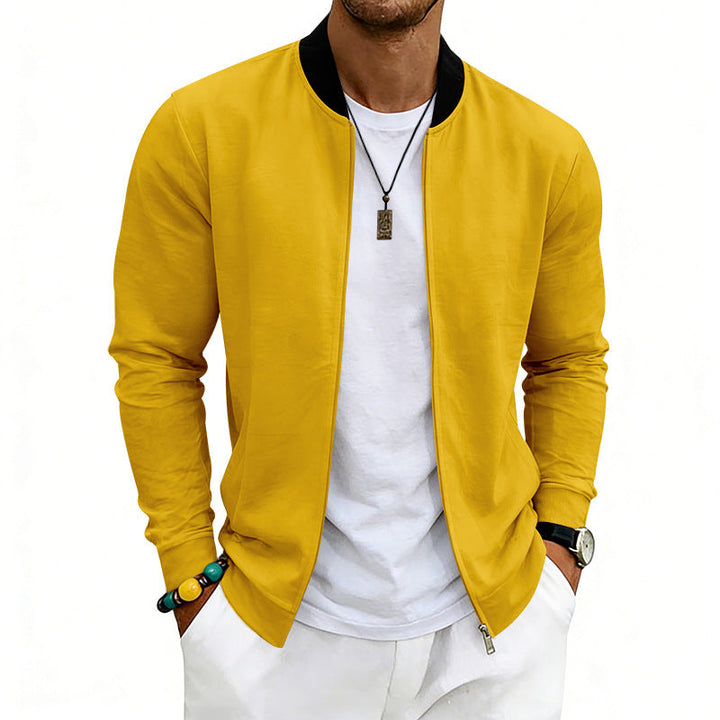 Men's Lightweight Bomber Jacket made of Jersey with Stand-up Collar, Elastic Cuffs, and Concealed Pockets