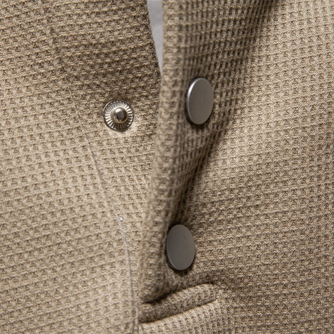 Men's Waffle Texture Henley Pullover with Short Snap Button Closure and Ribbed Cuffs
