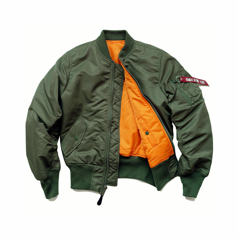 Men's Flight Bomber Jacket with Contrasting Inner Lining, Utility Arm Pocket, and Ribbed Cuffs