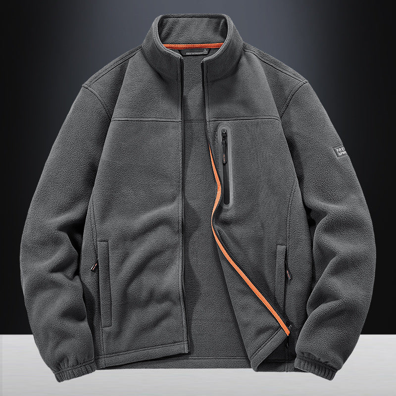 Men's Fleece Jacket with Wind-resistant Microfleece, Welded Chest Zipper Pocket, and Elastic Cuffs