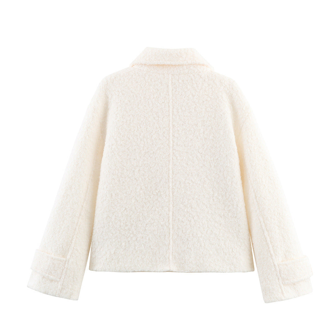 Women's Cast Bouclé Jacket with Short Cut, Double-breasted Button Placket and Cuff Bar