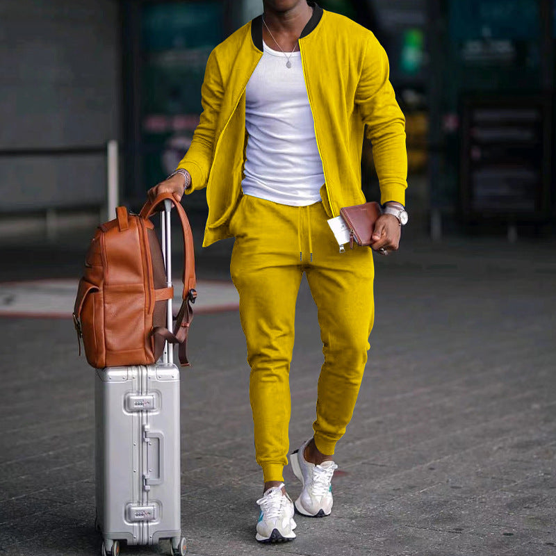 Men's Casually Cut Sweat Set with Zip Bomber Jacket and Tapered Jogging Pants made of Soft Cotton Fleece