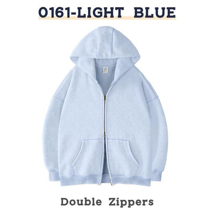 Unisex Oversized Hoodie Jacket with Double Zipper and Kangaroo Pockets