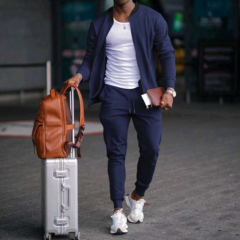 Men's Casually Cut Sweat Set with Zip Bomber Jacket and Tapered Jogging Pants made of Soft Cotton Fleece