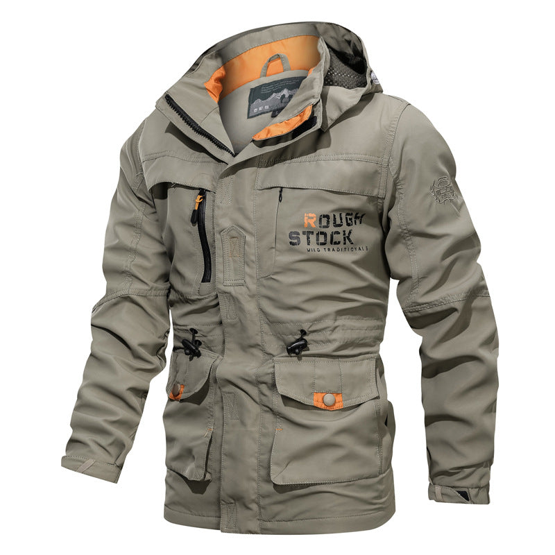 Men's Waterproof and Windproof Outdoor Parka with Detachable Hood