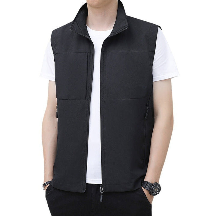 Men's Nano Lightweight Windproof Outdoor Vest with Stand-up Collar and Concealed Zip Pockets
