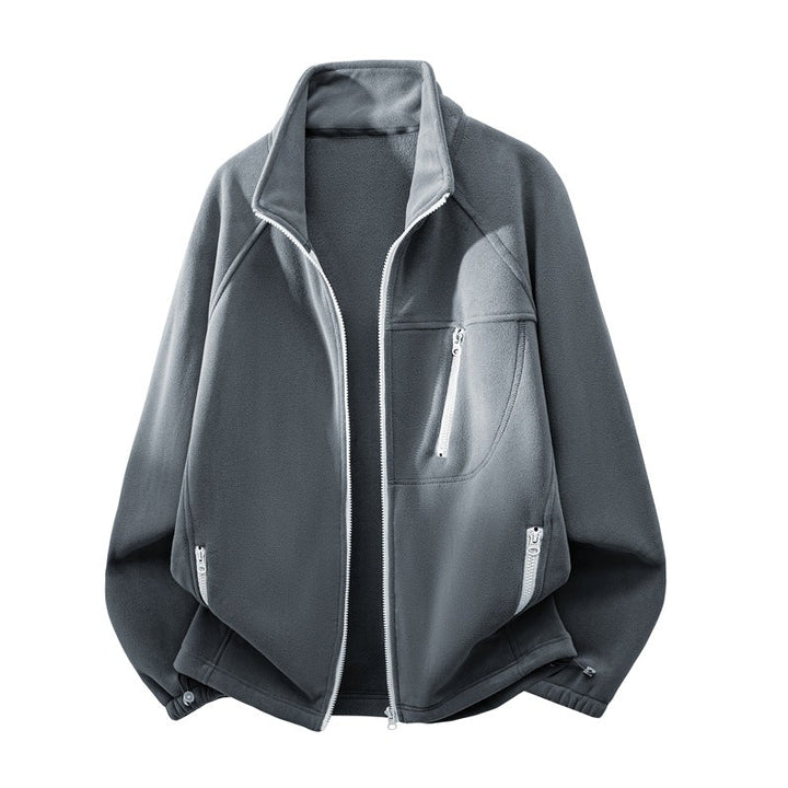Unisex Functional Microfleece Performance Jacket with Stand-up Collar, Chest Zipper and Ergonomic Raglan Sleeves