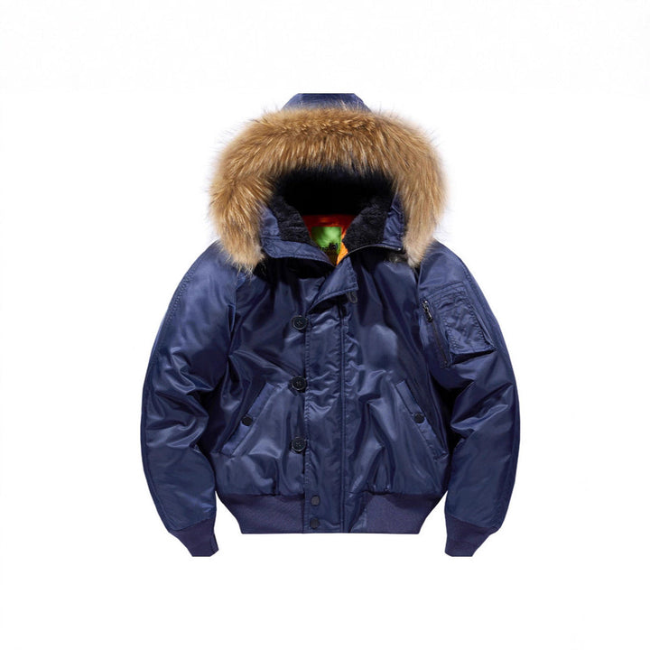 Men's Padded Bomber Parka with Faux Fur Hood and Teddy Lining