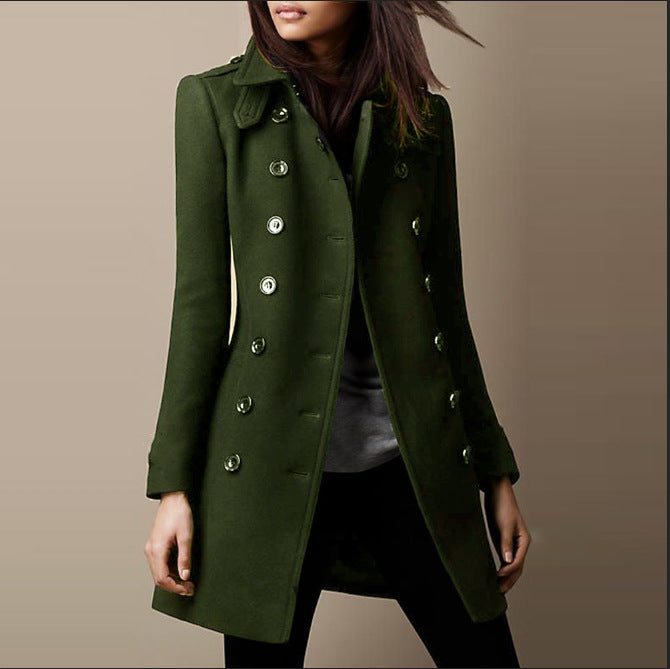 Women's Tailored Double-breasted Wool Coat with Belt Cuffs