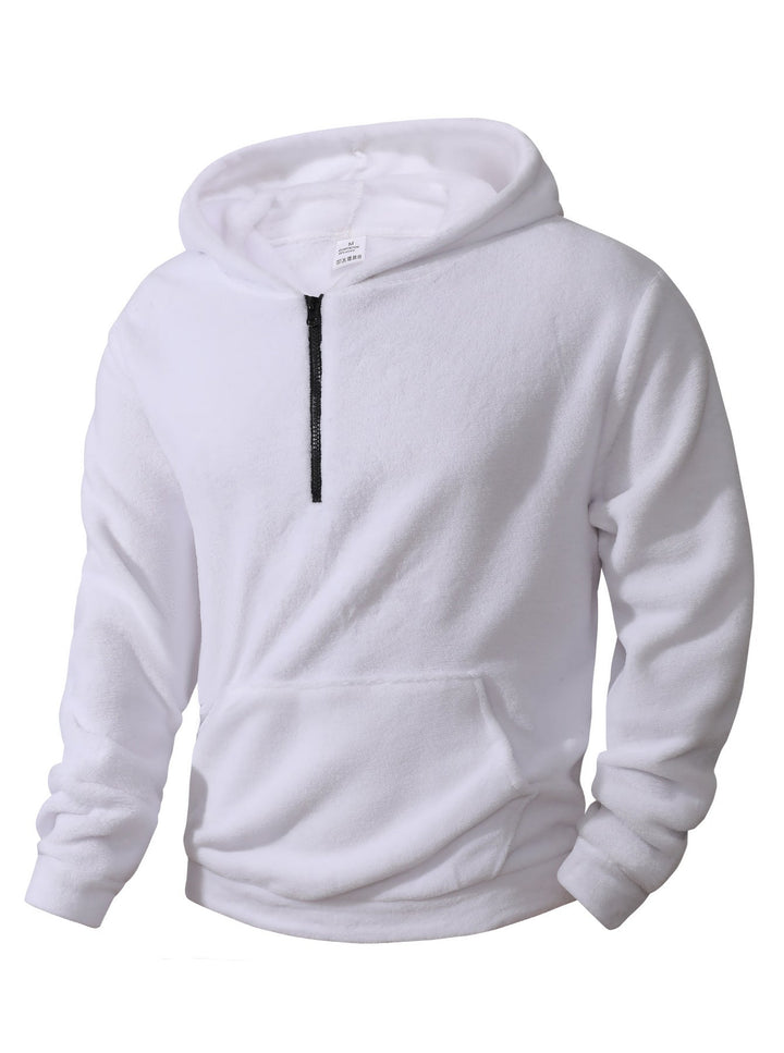 Men's Cuddly Microfleece Hoodie with Half Zip, Hood and Kangaroo Pocket
