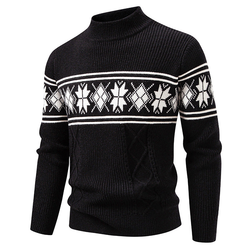 Men's Norwegian Pattern Turtleneck Sweater made of Fine Knit with Cable Pattern Details