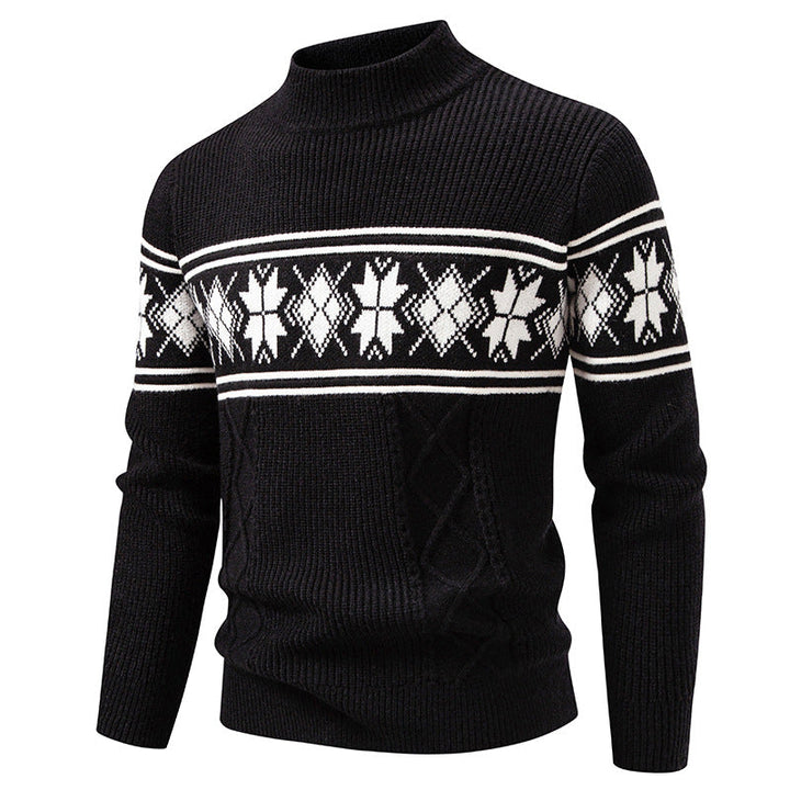 Men's Norwegian Pattern Turtleneck Sweater made of Fine Knit with Cable Pattern Details