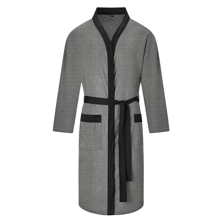 Men's Lightweight Cotton Kimono Bathrobe with Waffle Texture and Patch Pockets