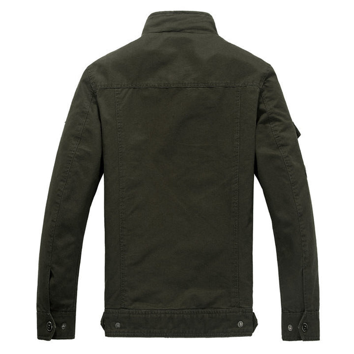 Men's Canvas Field Jacket in Military Utility Style with Shoulder Epaulettes and Multi Pockets