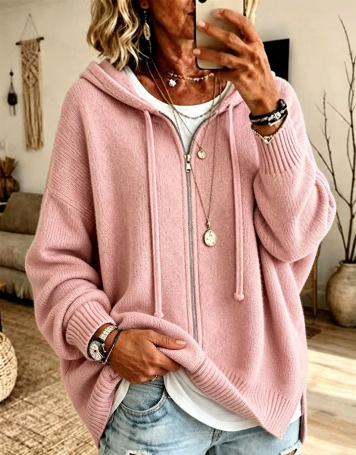 Women's Oversize Hooded Zip Cardigan made of Soft Fine Knit
