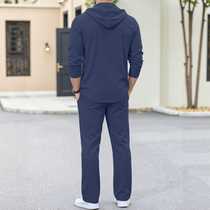 Men's Casual Button Hoodie Lounge Set made of Jersey with Drawstring and Comfort Jogger