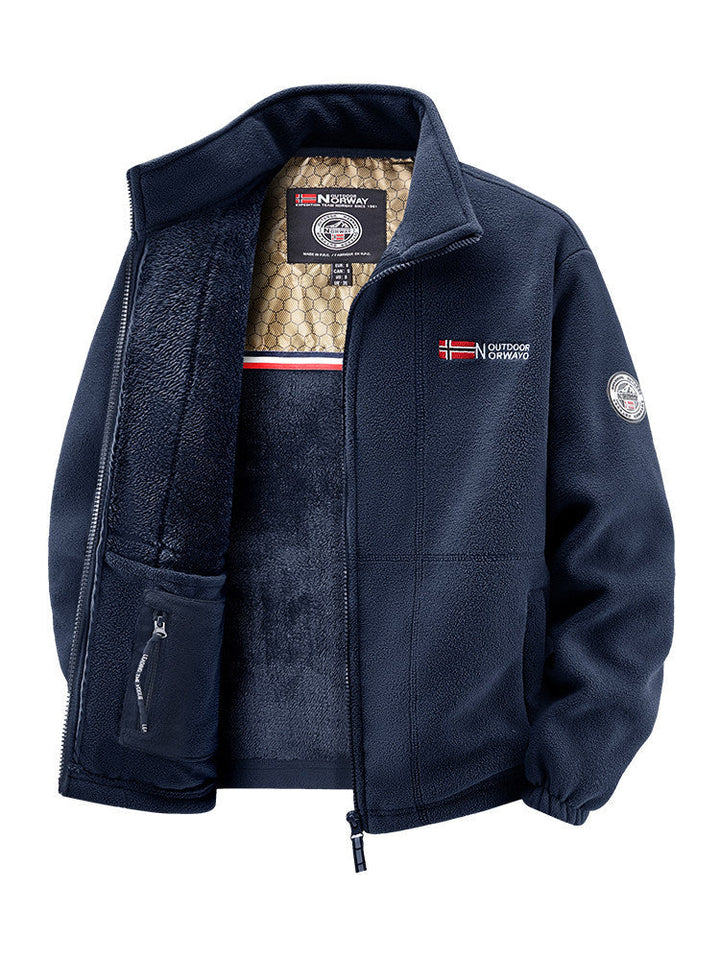 Women's Thermal Fleece Jacket with Warming Teddy Lining, Stand-up Collar, and Zipper Pockets