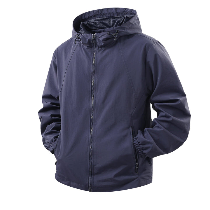 Men's Lightweight Breathable Hooded Windbreaker with Mesh Lining and Zipper Pockets