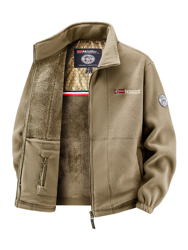 Women's Thermal Fleece Jacket with Warming Teddy Lining, Stand-up Collar, and Zipper Pockets