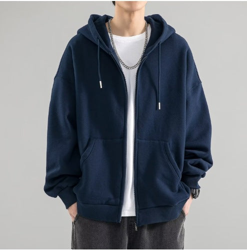 Men's Oversized Hoodie Jacket with Full Zip, Double-layer Hood, and Kangaroo Pockets