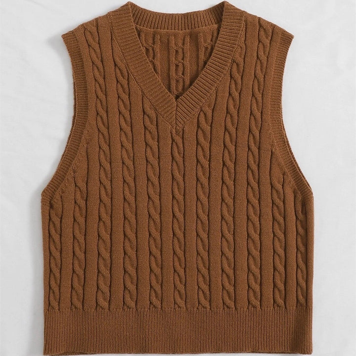 Women's Knit Vest with V-Neck and Cable Pattern