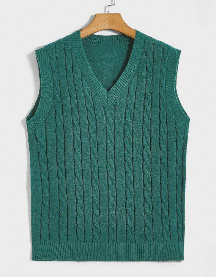 Women's Knit Vest with V-Neck and Cable Pattern
