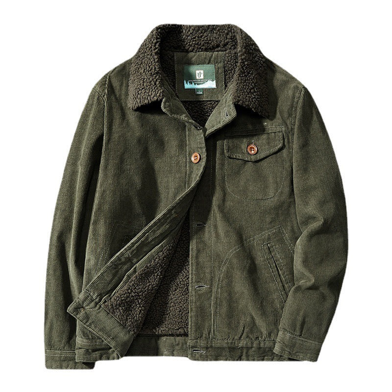 Men's Comfortable Cord Jacket with Teddy Lining