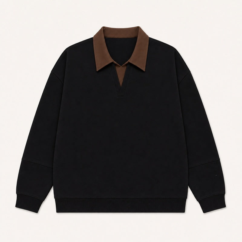 Women's Boxy Polo Sweatshirt with Contrasting Lace Collar