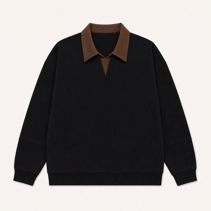 Women's Boxy Polo Sweatshirt with Contrasting Lace Collar