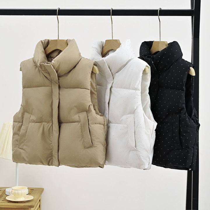 Women's Insulated Sleeveless Padded Gilet with Quilted Stand-up Collar