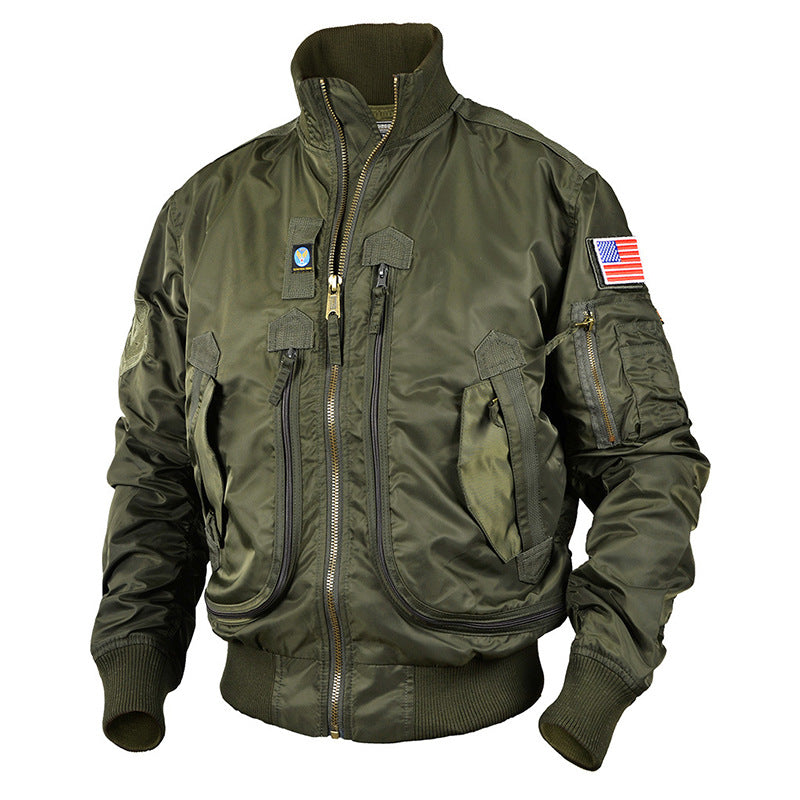 Men's Classic Bomber Jacket in Flight Style with Thermal Lining Utility Pockets and Ribbed Cuffs