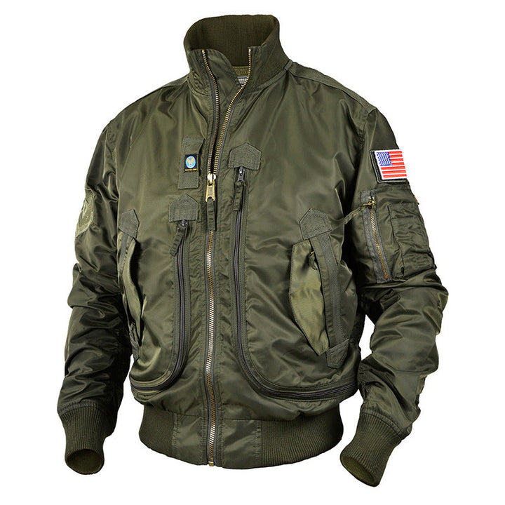 Men's Classic Bomber Jacket in Flight Style with Thermal Lining Utility Pockets and Ribbed Cuffs
